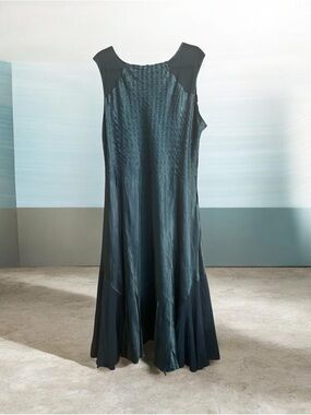 Komarov Sleeveless Charmeuse & Chiffon Textured Tea-Length Dress Mediterranean